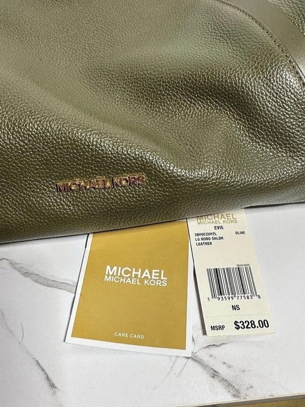 Michael Kors Evie Large Pebbled Leather Hobo Shoulder Bag - Olive Green w/ Tag